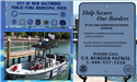 Municipal dock, and signs with information about Border Patrol