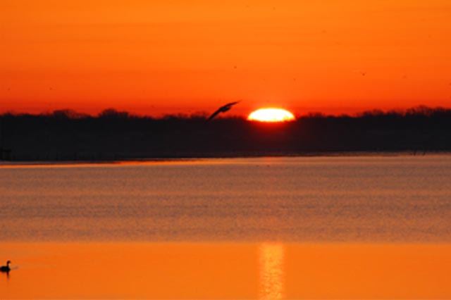Sunset over the water